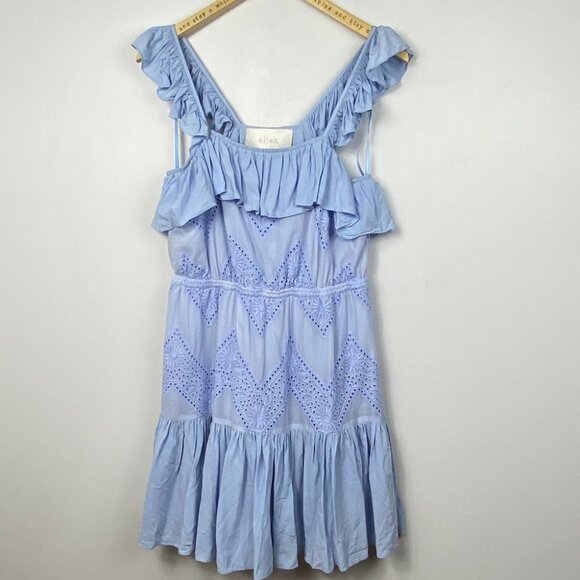 Revolve Aijek Maria Flutter Sleeve Mini Dress Blue Size 10 / 12 Ruffle Bohemian - Picture 7 of 10
